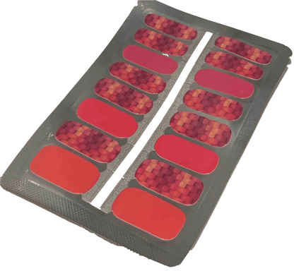 Pink coral nail wraps with mosaic checkerboard pattern design sheet