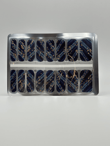 Non-UV nail wraps sheet featuring navy blue with gold speckled cosmic glitter design
