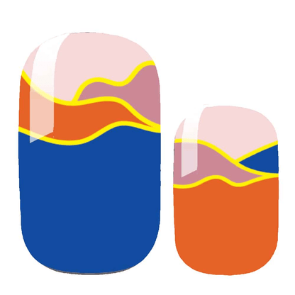 Colourful geometric nail wraps with blue navy pink coral abstract wave patterns
