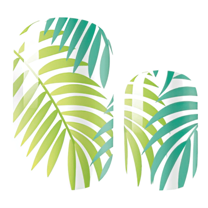 Green and lime tropical fern pattern nail wrap design close-up detail