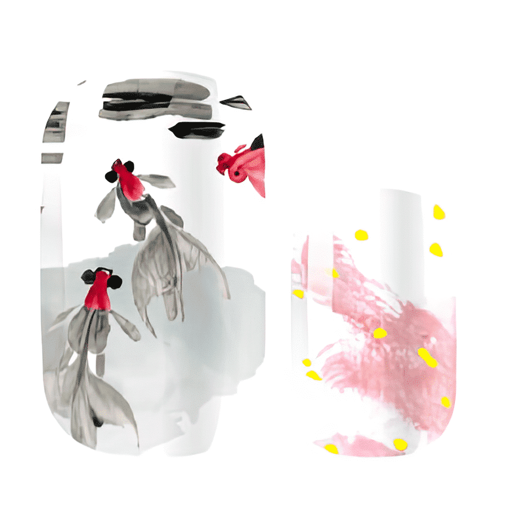 Watercolour koi fish nail wraps in pink and grey with Asian-inspired design