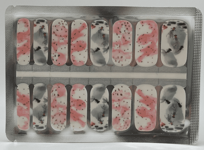 Complete set of koi fish nail wraps in pink and grey watercolour patterns