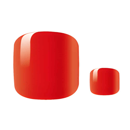 Two glossy cherry red nail wraps showing different sizes for toe application