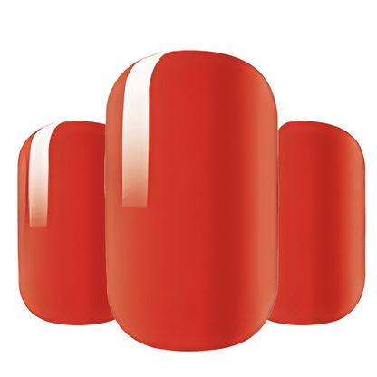 Red matte nail wraps with a glossy cream vertical side stripe accent.