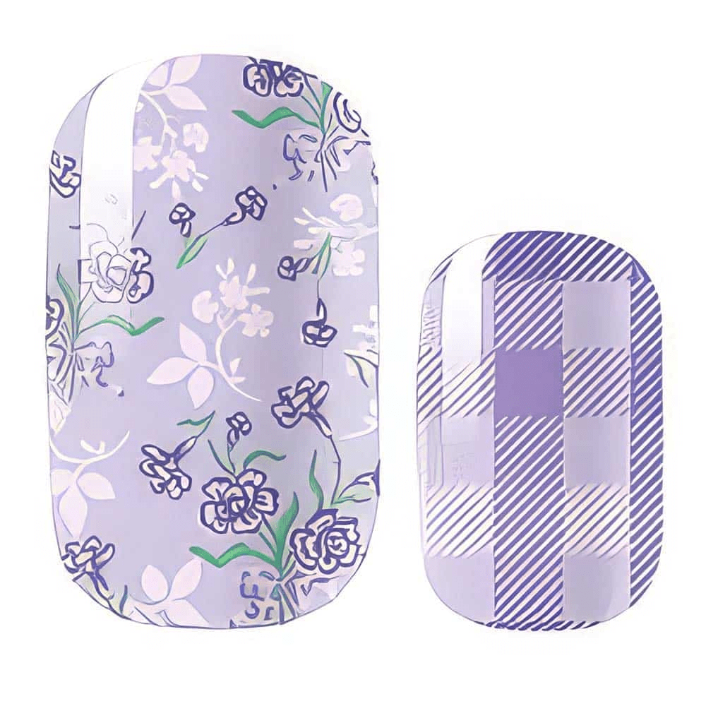 Purple lavender plaid and floral pattern non-UV nail wraps with Scottish tartan design