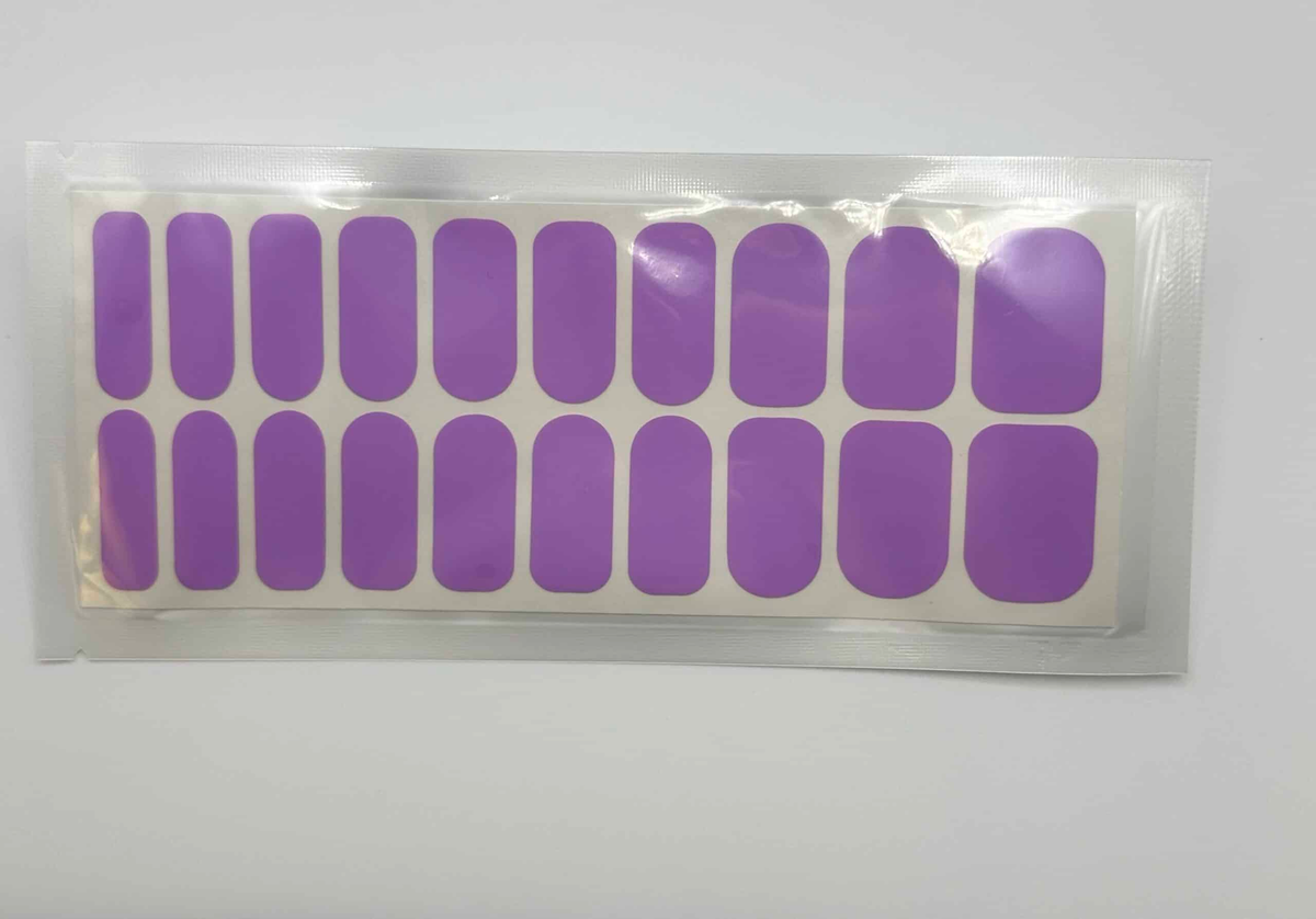 Purple lavender nail wraps sheet with 20 pieces in clear packaging