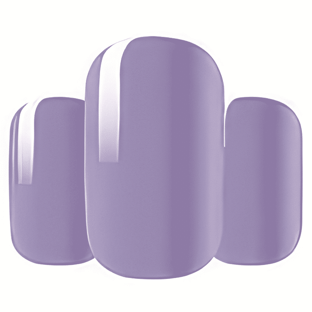 Wide fit lavender nail wraps showing three glossy purple ovals for at-home manicures