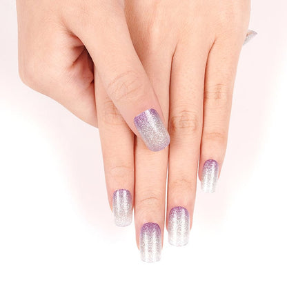 Holy Classics non-UV nail wraps in glittery lilac-to-silver ombré, square shape