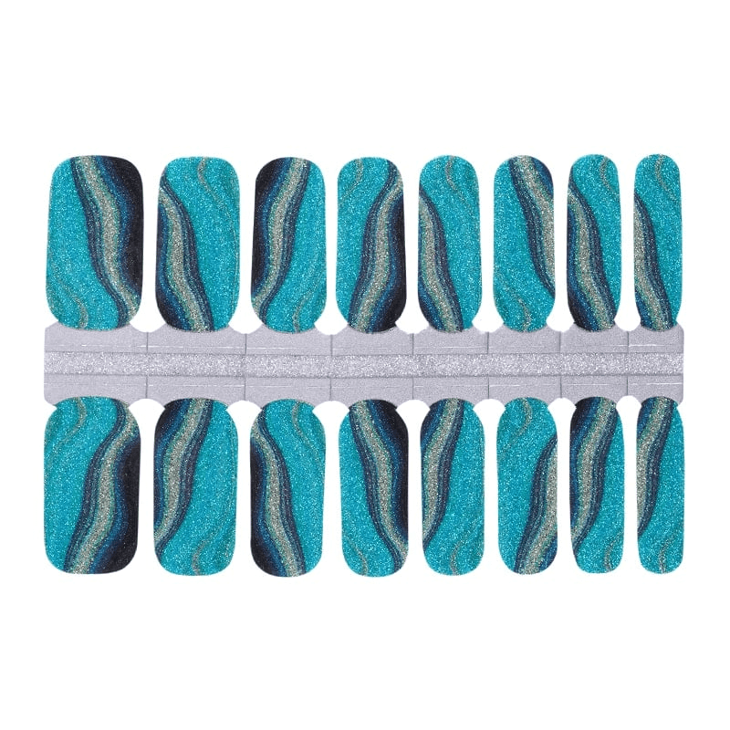 Full sheet of turquoise black metallic nail wraps with reptile scale design
