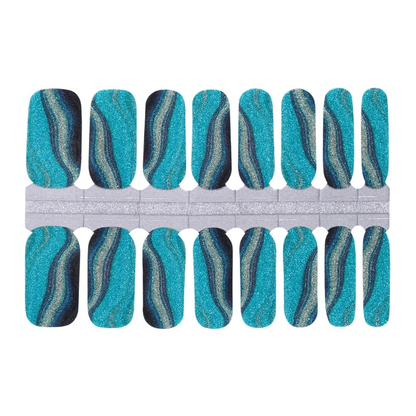 Full sheet of turquoise black metallic nail wraps with reptile scale design