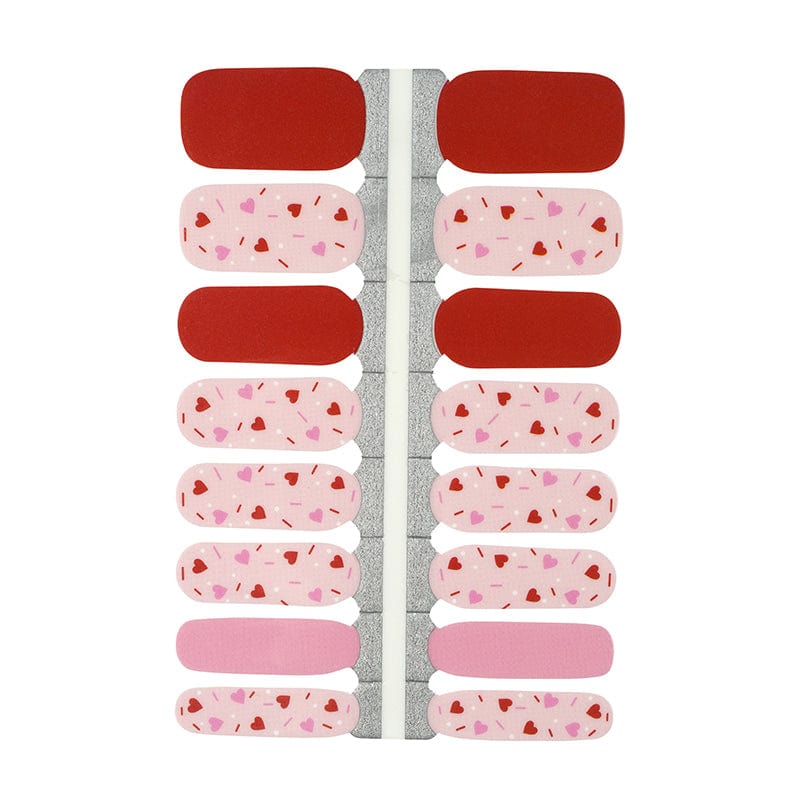 Love Sprinkles non-UV nail wraps sheet showing red and pink heart pattern designs