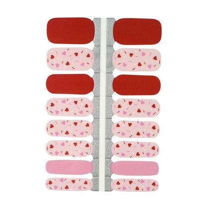 Love Sprinkles non-UV nail wraps sheet showing red and pink heart pattern designs