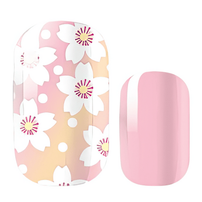 Pink floral non-UV nail wraps with white daisy pattern and solid pink design close-up