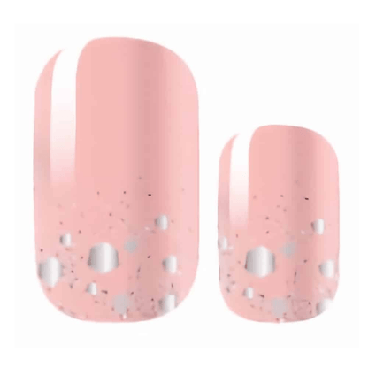 Pink glossy nail wraps with silver glitter gradient tips for elegant manicures