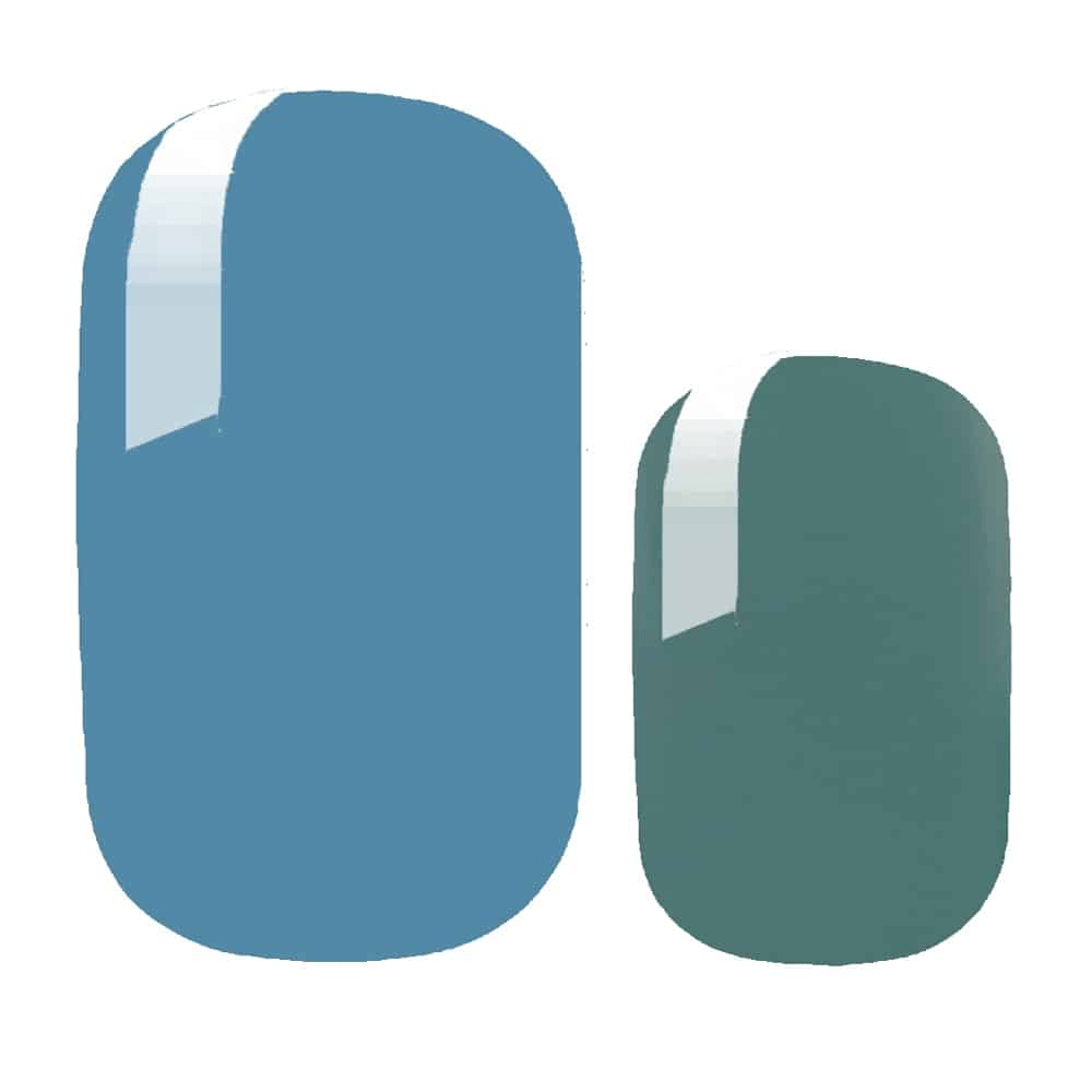 Blue and green nail wrap sheets showing matte colour options for at-home manicure
