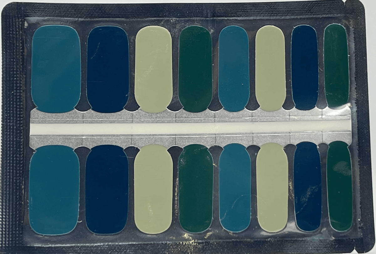 Marine Nationale nail wrap sheet showing blue sage and cream colour options