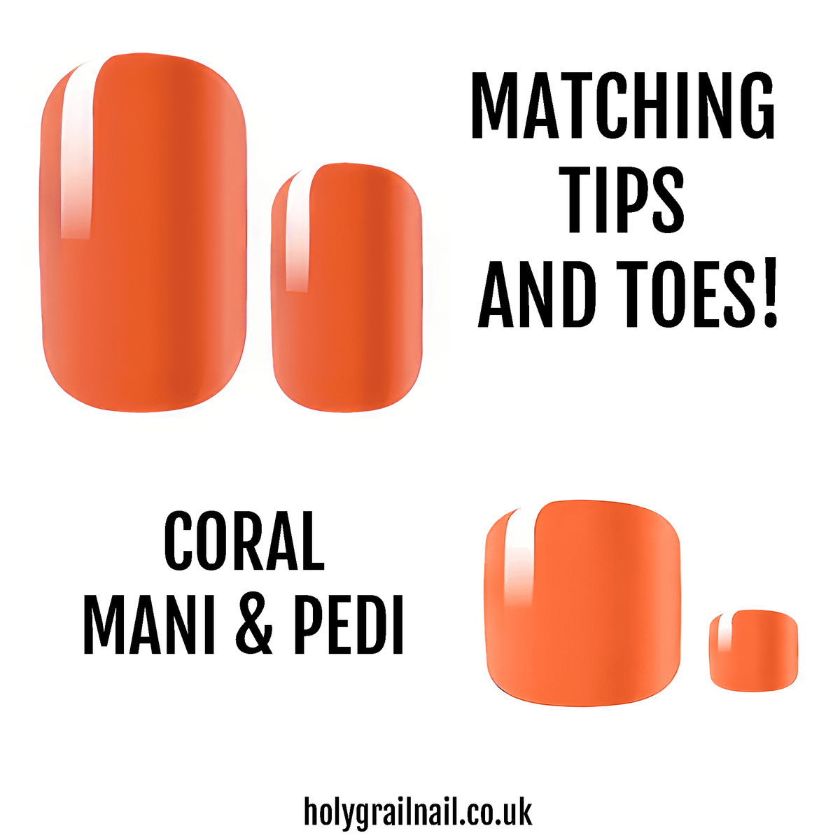 Coral orange nail wraps matching set for manicure and pedicure at-home application