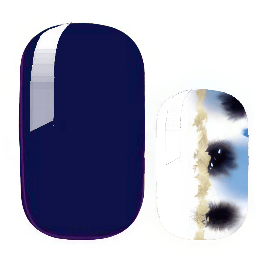 Navy blue solid and abstract terrazzo nail wrap design samples showing pattern detail