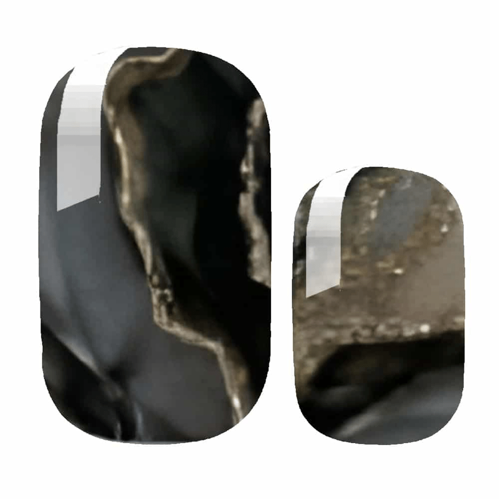 Black marble nail wraps with metallic gold veining and glossy finish