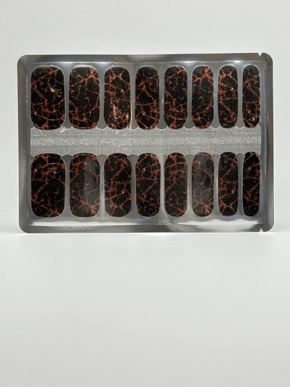Black copper marble nail wraps sheet showing 16 adhesive strips for manicure