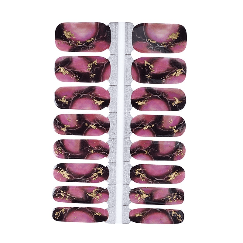 Burgundy marble nail wraps sheet with gold veining non-UV manicure strips