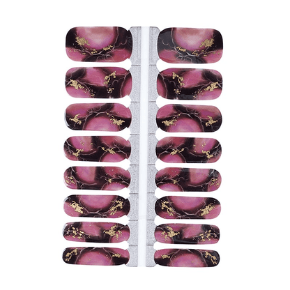 Burgundy marble nail wraps sheet with gold veining non-UV manicure strips