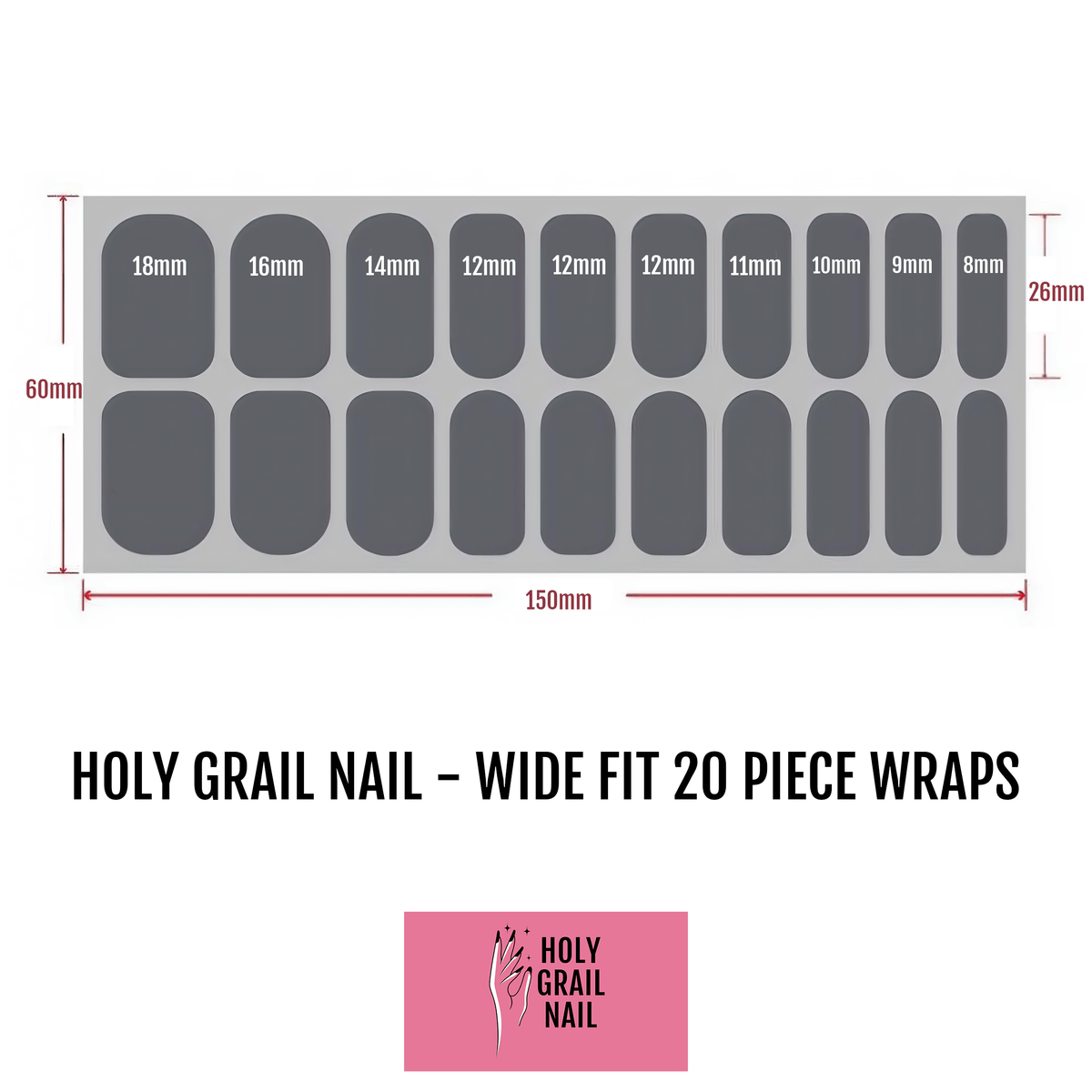 Black and white cow print nail wraps wide fit 20 piece set with size measurements
