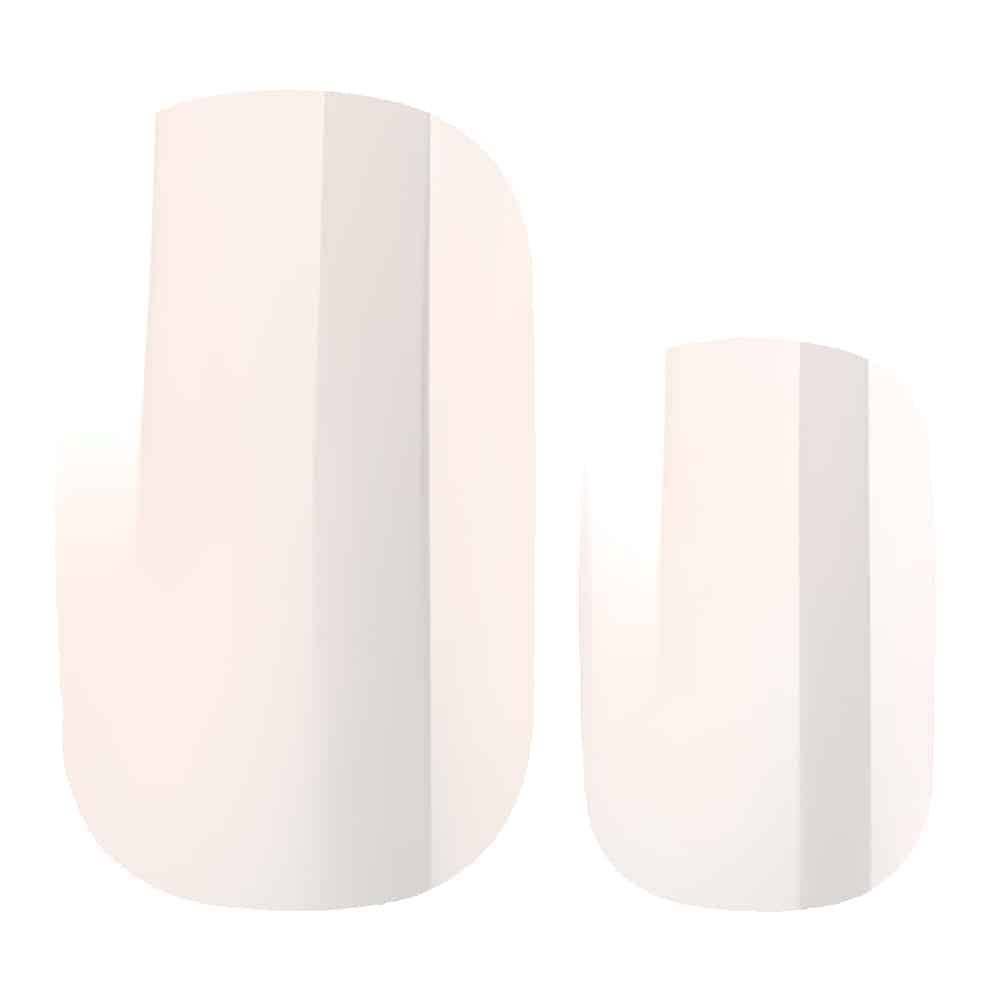 Pale creamy white nail wraps with glossy, subtle pearl-like sheen, solid colour design.