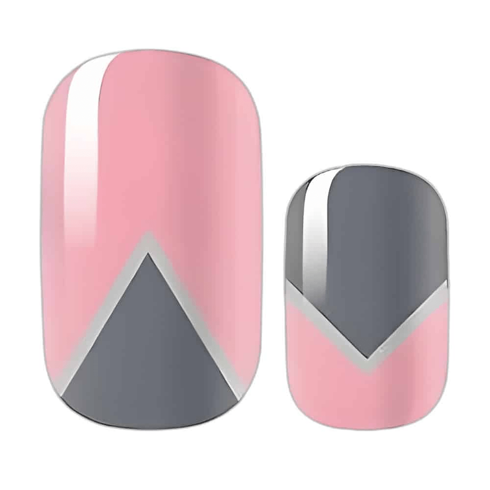 Pink and grey geometric non-UV nail wraps with modern mountain-inspired triangular pattern