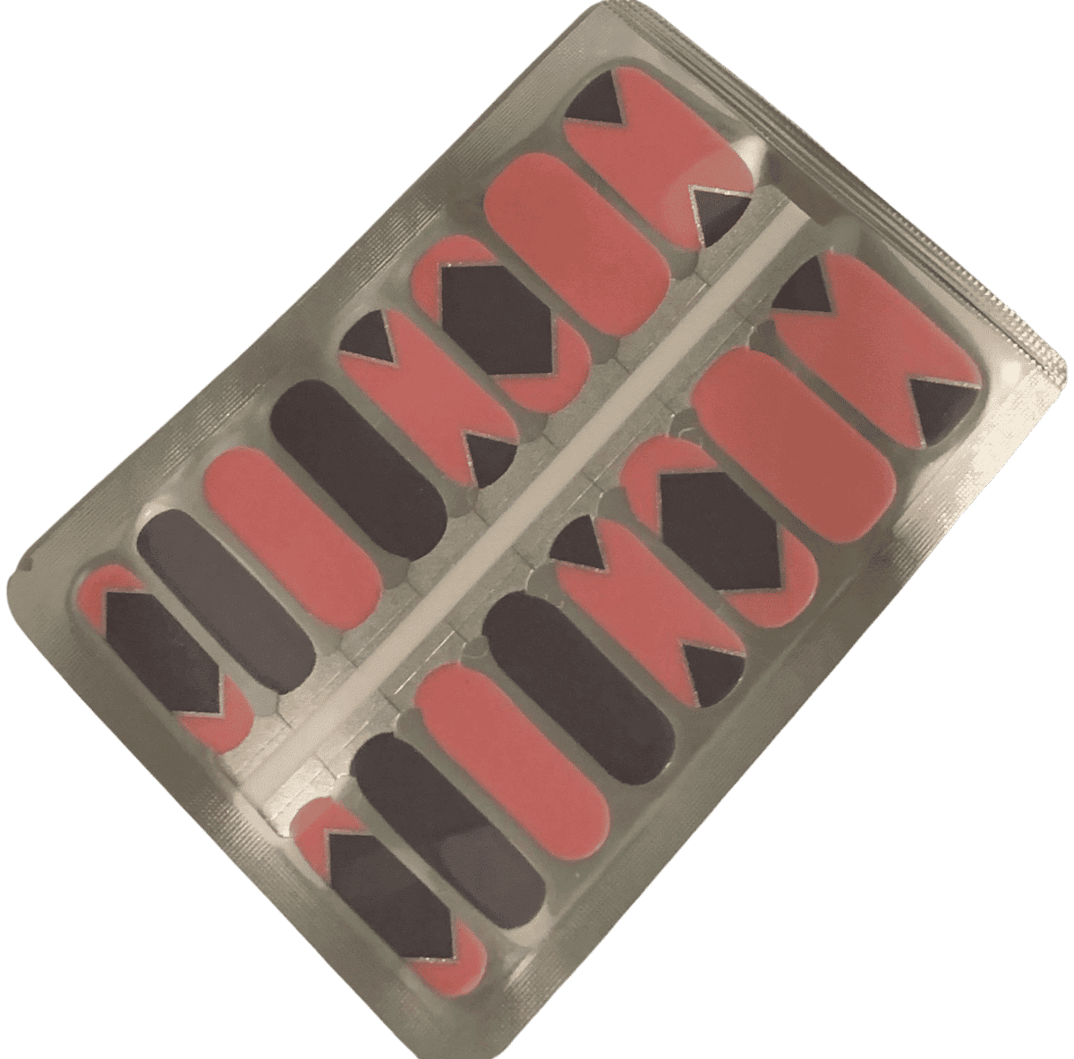 Pink coral and grey geometric nail wraps sheet with abstract pattern design