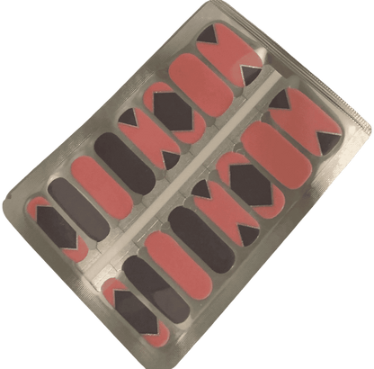 Pink coral and grey geometric nail wraps sheet with abstract pattern design