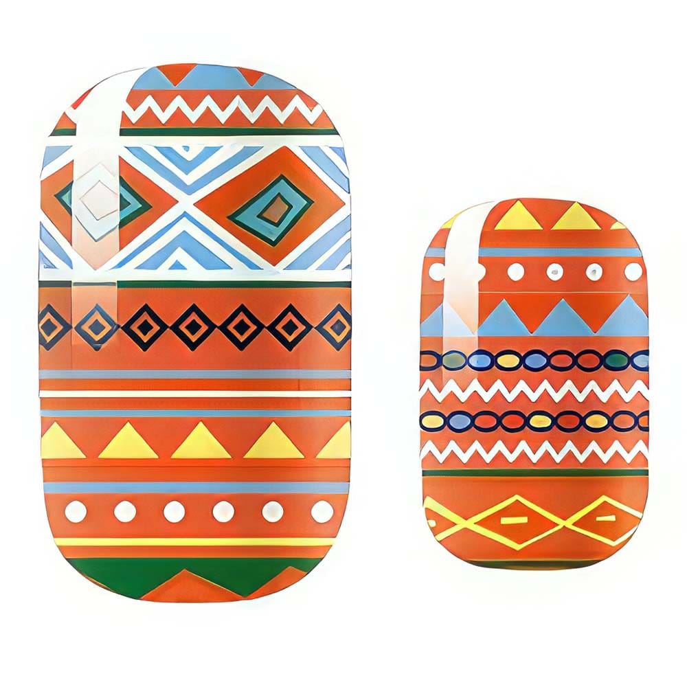 Colourful tribal geometric nail wraps with orange red aztec patterns southwestern design