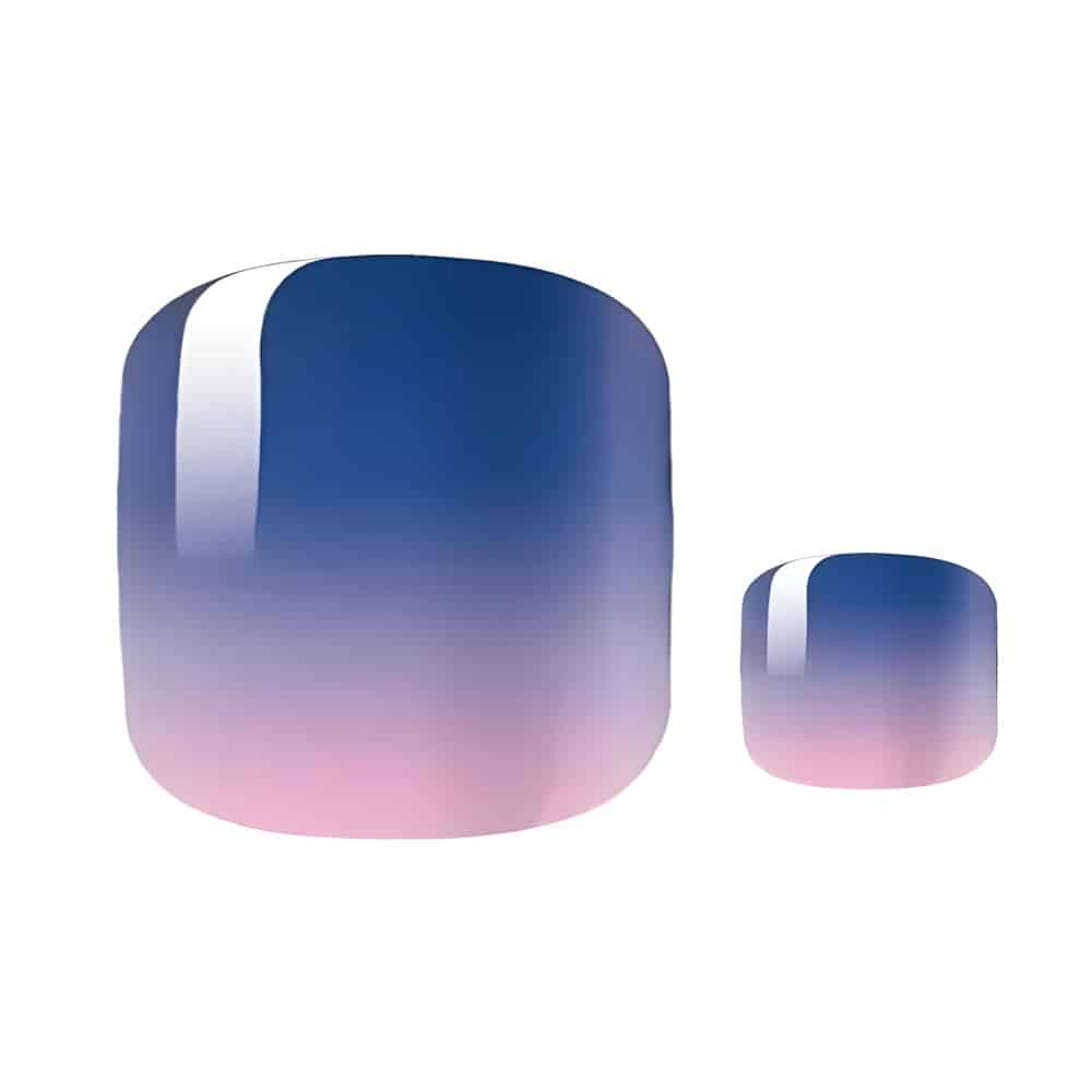 Blue to pink gradient ombre pedicure nail wraps showing twilight colour transition effect