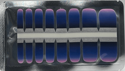 Blue purple ombre gradient pedicure nail wraps in packaging strip non-UV toe wraps