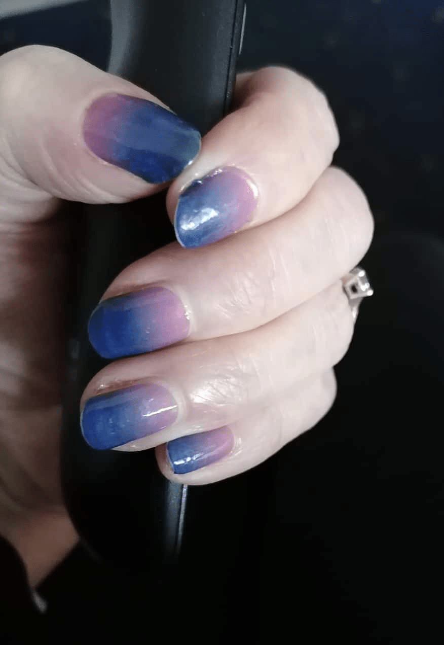 Holy Classics non-UV nail wraps in sheer blue-to-purple watercolour ombré with glossy finish