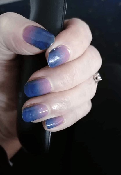 Holy Classics non-UV nail wraps in sheer blue-to-purple watercolour ombré with glossy finish