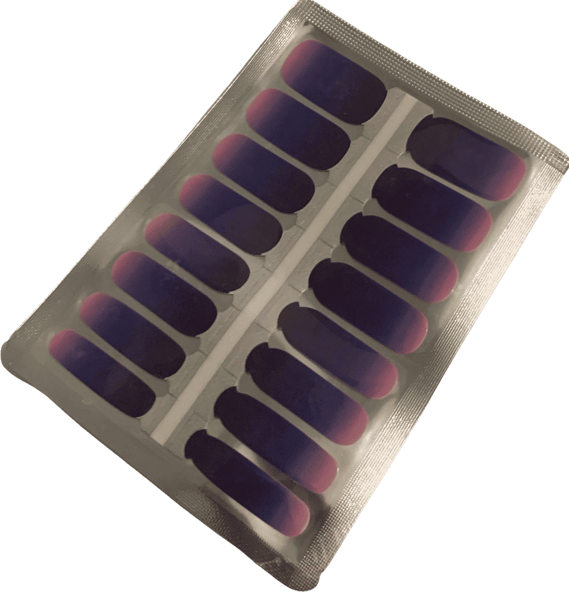 Non-UV nail wraps sheet showing blue pink gradient ombre design for DIY manicure