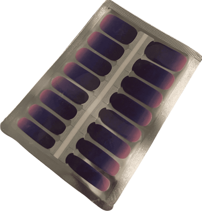 Non-UV nail wraps sheet showing blue pink gradient ombre design for DIY manicure