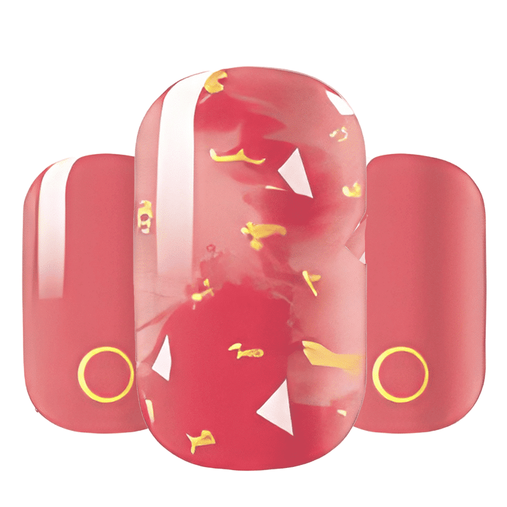 Red marble nail wraps with gold accents wide fit design for at-home manicure