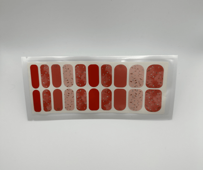 Red marble nail wraps sheet showing 20 pieces in packaging for at-home manicure