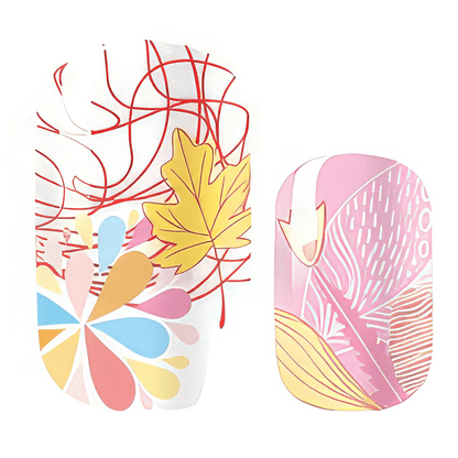 Botanical nail wrap design featuring pink florals and abstract leaf patterns in pastels