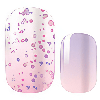 Purple gradient nail wraps with musical notes and glitter pattern for kawaii style