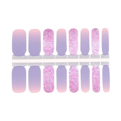 Purple ombre nail wraps sheet with glitter design for DIY manicure application
