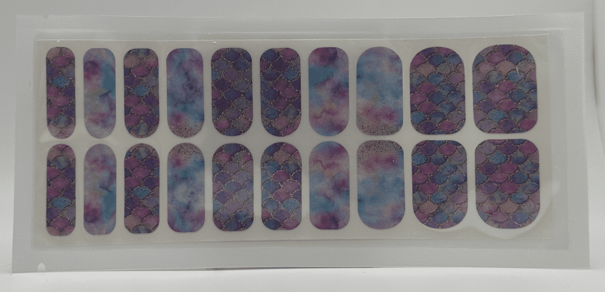 Purple and blue mermaid scale nail wraps sheet with 20 pieces
