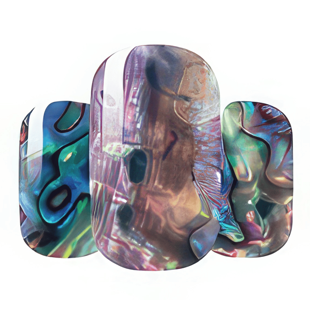 Individual nail wraps displaying iridescent marble chrome patterns in multicolour purple silver finish