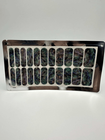 Wide fit nail wraps sheet showing marble chrome pattern in purple silver iridescent finish