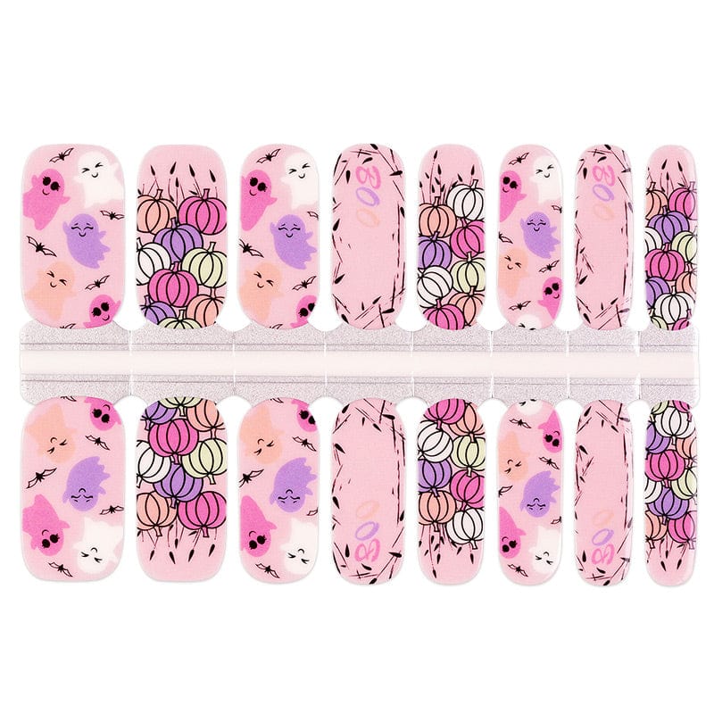 Non-UV nail wraps sheet featuring pink Halloween pumpkin and ghost designs