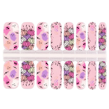 Non-UV nail wraps sheet featuring pink Halloween pumpkin and ghost designs