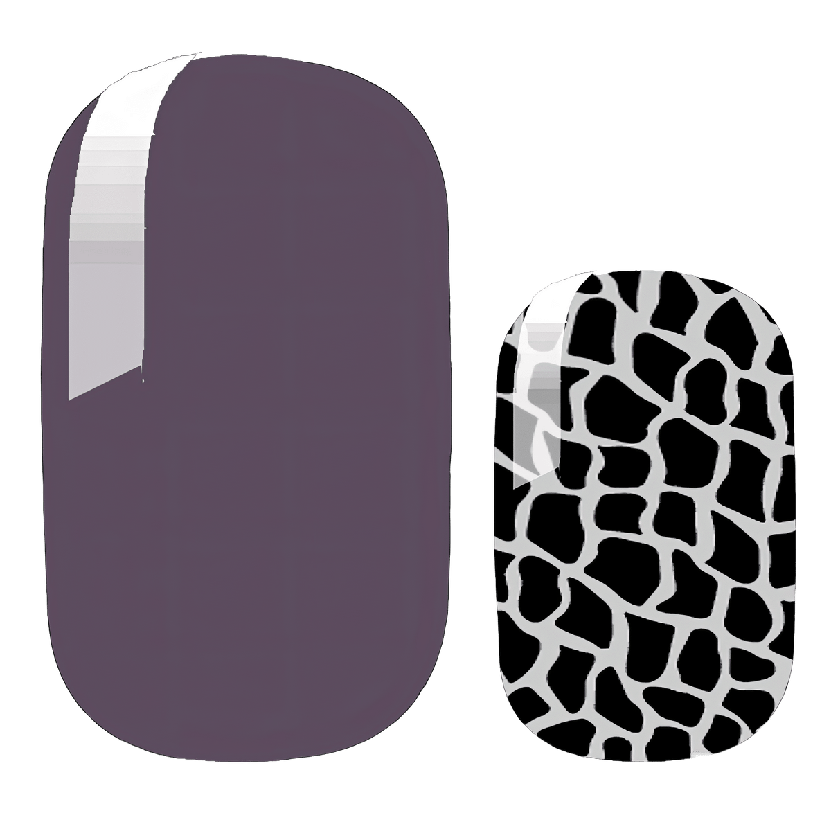 Purple and black python print nail wraps with animal print pattern