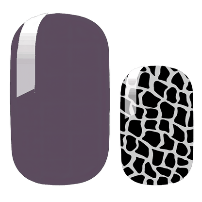 Purple and black python print nail wraps with animal print pattern